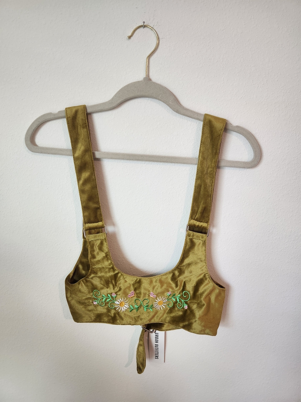 Urban Outfitters Olive Green Velvet Embroidered Harness With Buckles